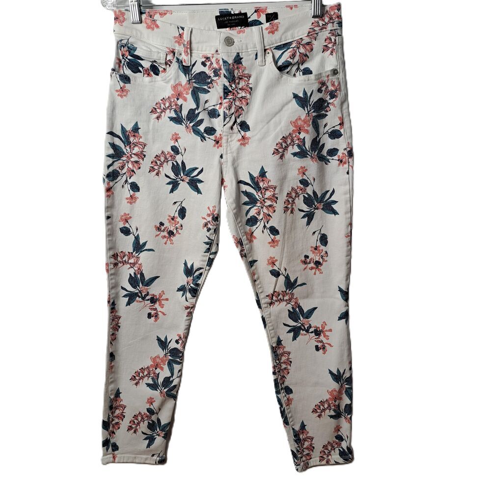 Lucky Brand High Rise Bridgette Skinny White Floral Ankle Pants Size 12/31